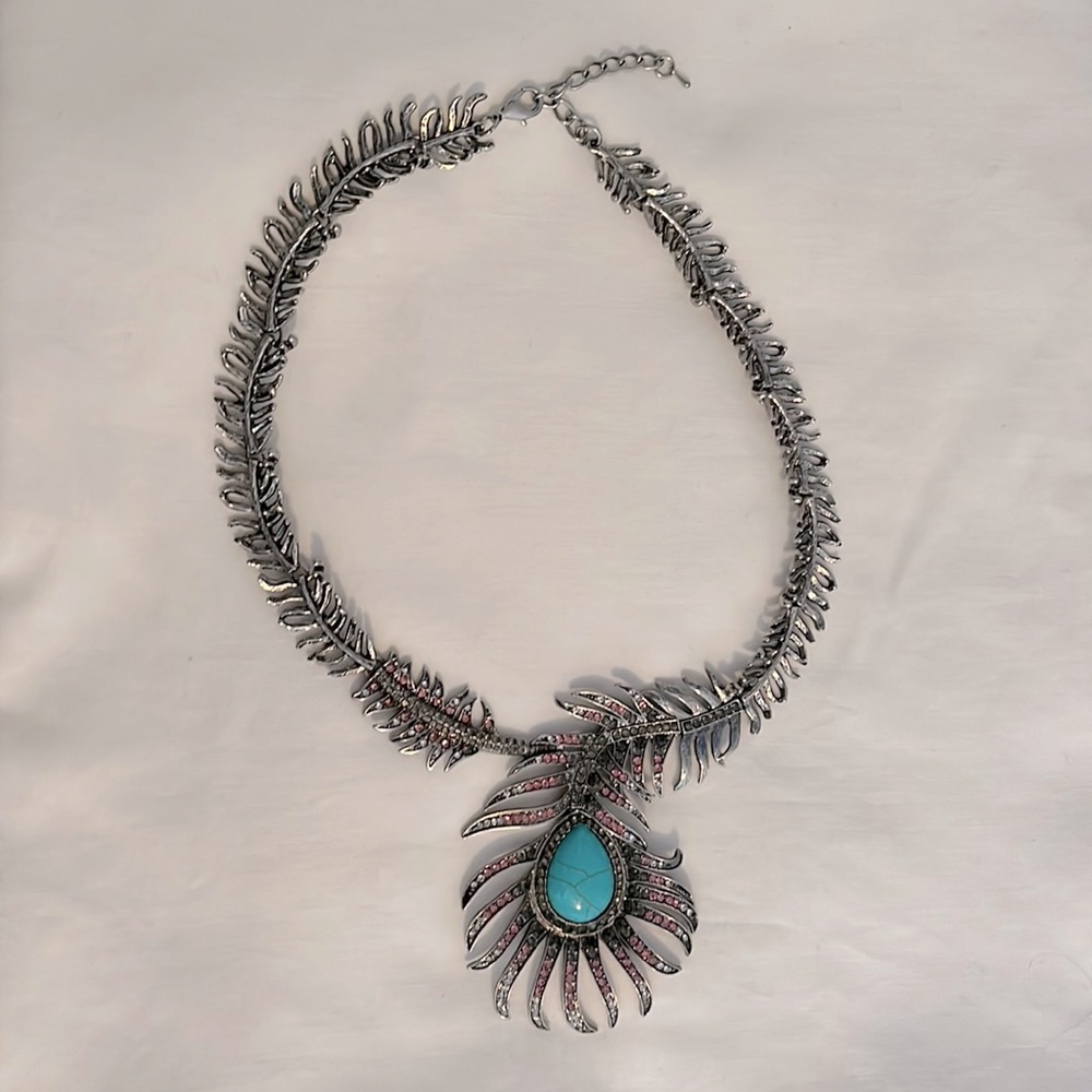 Vintage peacock feather necklace